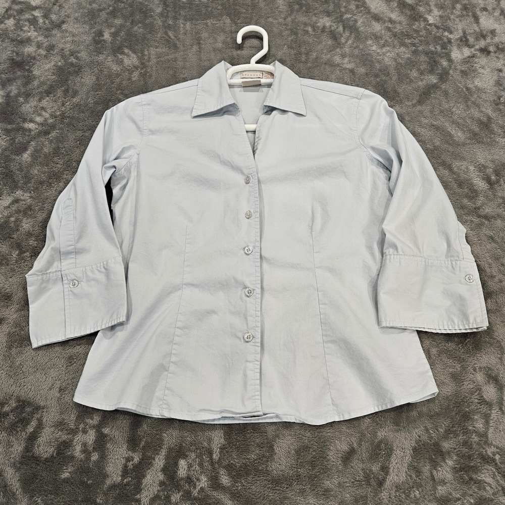 Fiorlini International Womens Light Blue 3/4 Sleeve Stretch Button Down Shirt S